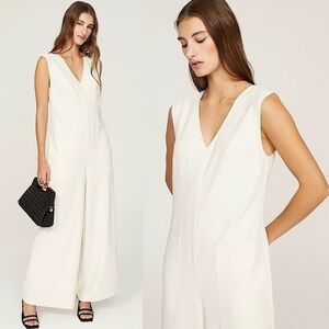 Marina Moscone Collective V-neck Jumpsuit Ivory White Wide Leg Pockets Size 0